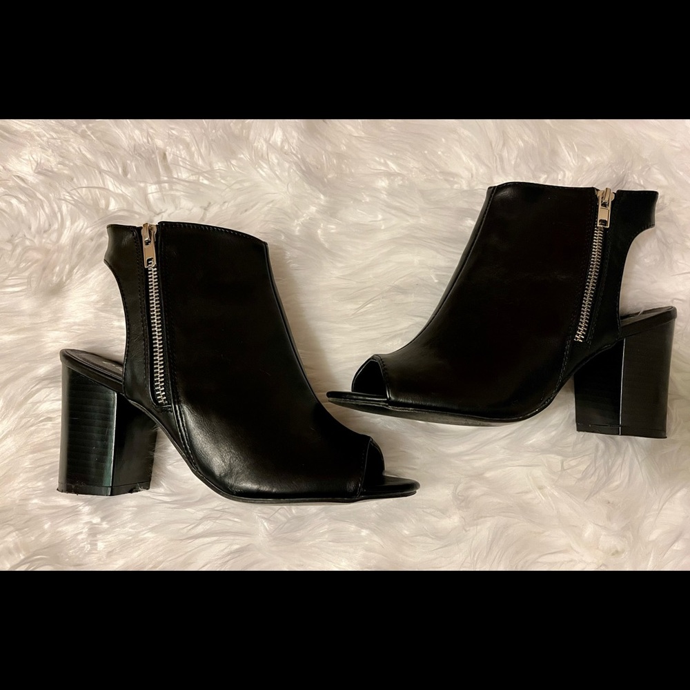 Black Faux Leather Open Toe/Heel Booties